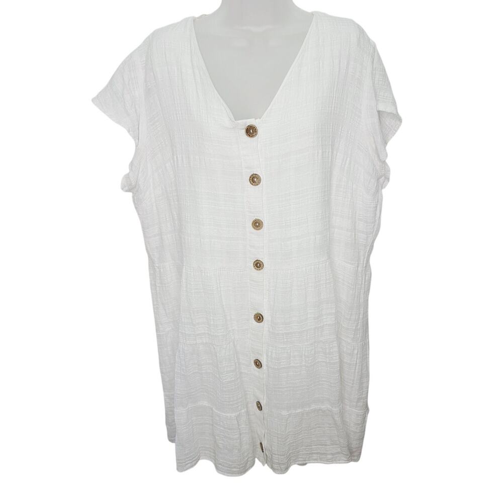 Women's White Gauze Button Front Dress Boho Cottagecore Summer Casual 1X